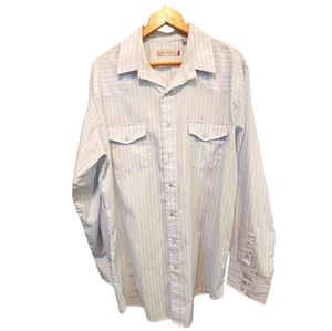 Vintage Roper Button-down Pearl Snap Shirt - Light Blue with Blue Striping